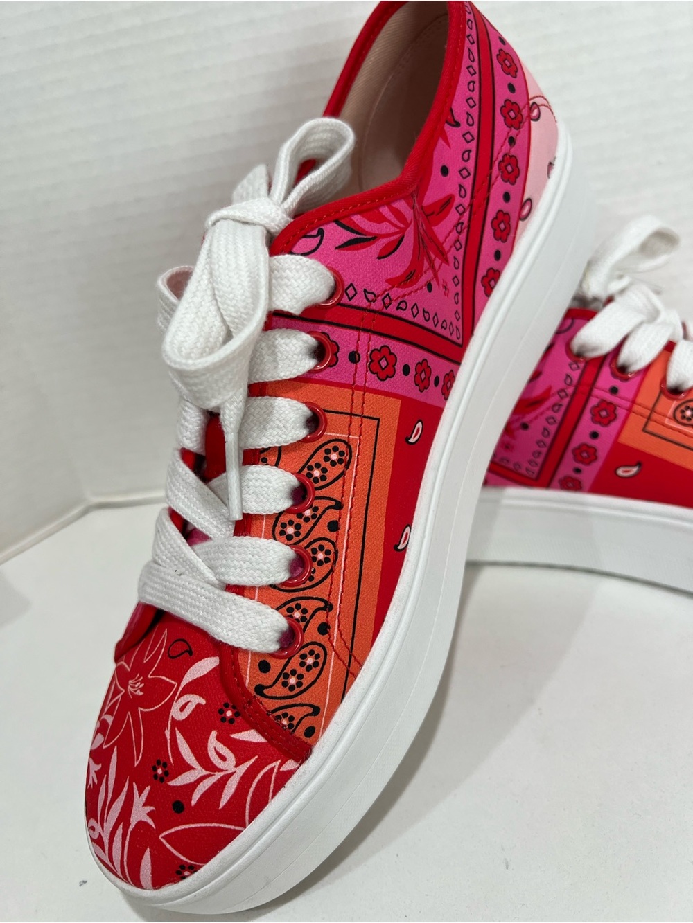 Kate Spade Paisley Print Platform Sneakers Red/White Size 8.5B NEW!
